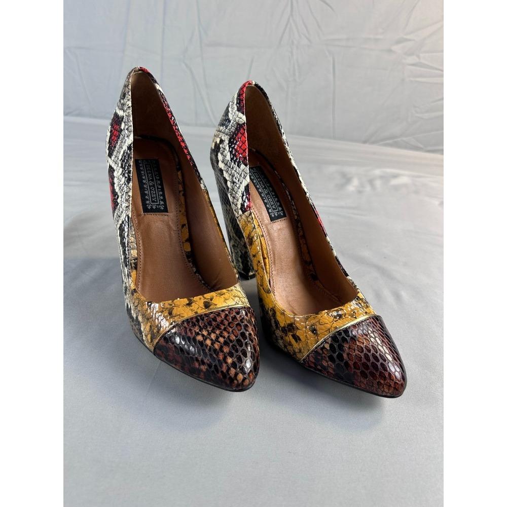 Deena & Ozzy Women Heels Size 6 Red Snake Print Block‎ Heel Statement Retro